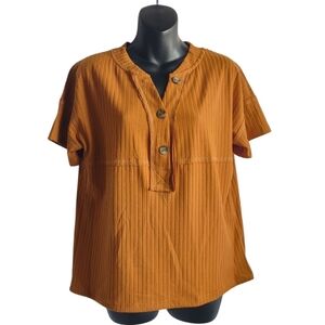 Polagram Women's Burnt Orange Button V-Neck Shortsleeve Blouse Size Smal…